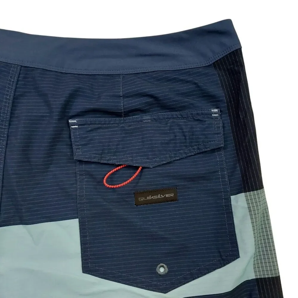 Quiksilver Board Shorts Mens 38 Navy Color Block Performance Swim Surf Trunks